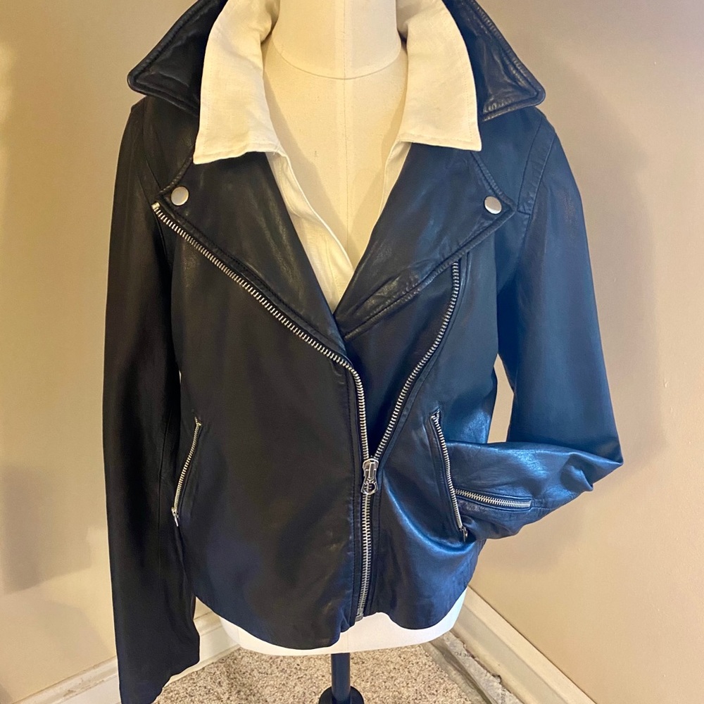 Black leather moto jacket by Madewell.  XL.
